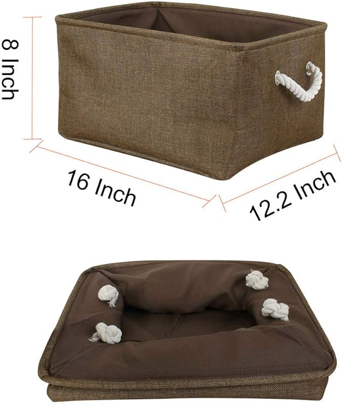 uxcell Fabric Storage Basket with Dual Handles, Collapsible Storage Bins for Toys Laundry Clothes Storage, Home Organizer for Bedroom Office Closet Chocolate Color Large