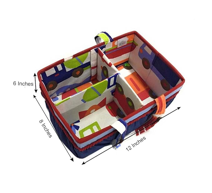 Bacati Transportation Multicolor Nursery Fabric Storage Caddy with Handles, Blue