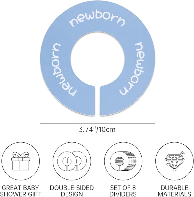 Baby Closet Dividers - Set of 8 Round Double-Sided Clothes Dividers from Newborn to Toddler, Gender-Neutral Baby Clothes Organizer