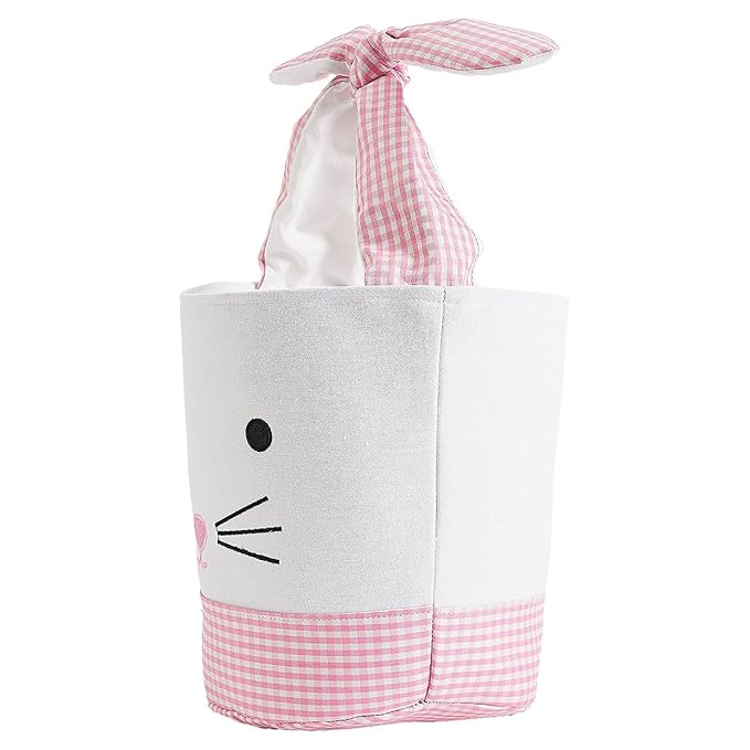 Lillian Vernon Personalized Kids Pink Gingham Easter Bag - 10" Diameter x 10.5"Tall, 100% Polyester Easter Basket, Add Initials or a Name, Easter Treat Bag