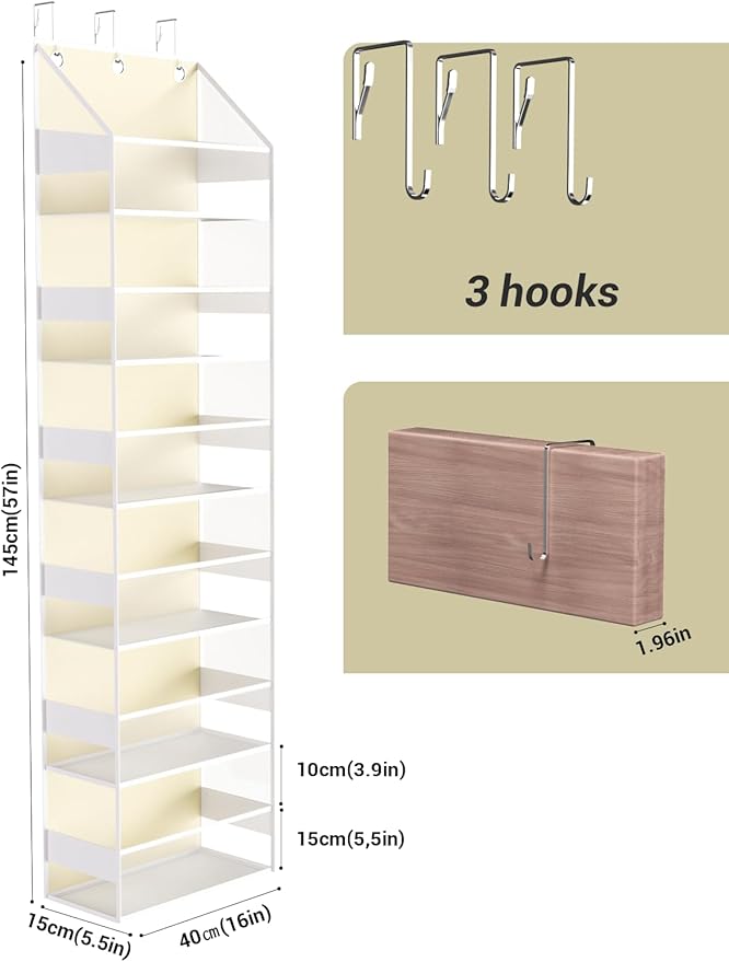Over Door Hanging Organizer with 6 Shelves, Stuffed Animal Storage - Behind Door Storage for Plush/Bedroom, Nursery, Dorm Room, 1 Pack, Beige