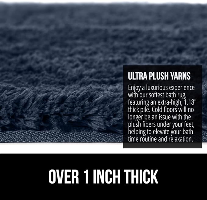 GORILLA GRIP Premium Luxury Bath Rug, 60x24, Absorbent, Soft, Thick Shag, Plush Bathroom Mat Rugs, Machine Washable, Microfiber Quick Dry, Mats for Shower, Bathtub and Floor Accessories, Indigo