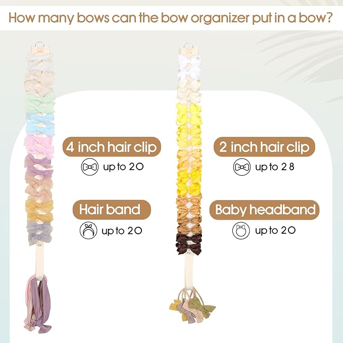 POVETIRE 6PCS Bow Holder Hair Bow Organizer, Hair Clips Storage Bow Holder for Girls Hair Bows, Baby Headband Hair Accessories Organizer Display Wall Hanging for Nursery Decors(Beige)