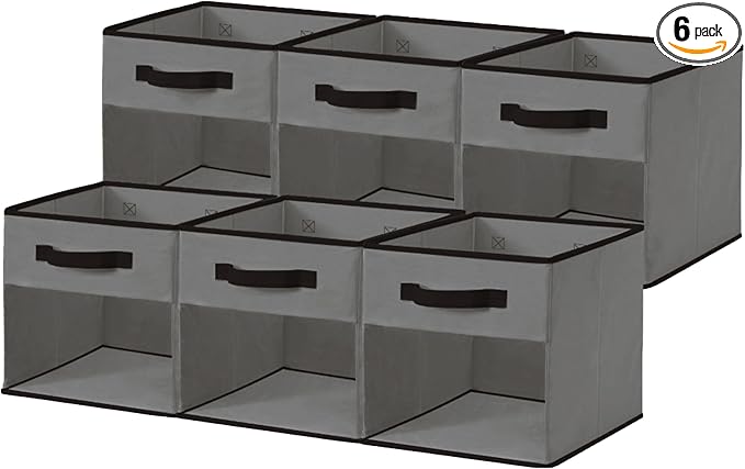 DECOMOMO Storage Bins, Cube Storage Bin with Window, Fabric Storage Cubes for Shelves (11" / 6pcs, Grey)