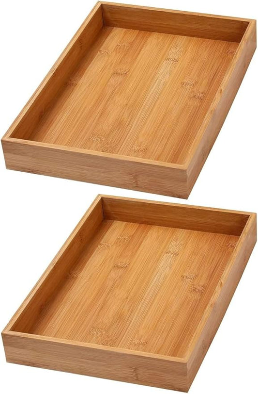 YBM Home Bamboo Drawer Organizer Storage Box for Kitchen Drawer, Junk Drawer, Office, Bedroom, Children Room, Craft, Sewing, and Bathroom, 2 Pack 10x14x2 inch