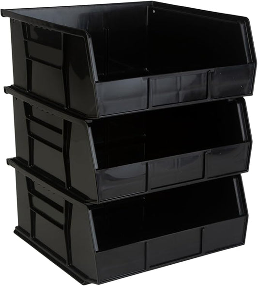 Hudson Exchange 11" x 11" x 5" (3 Pack) Plastic Stackable Storage Bin and Hanging Container, Black