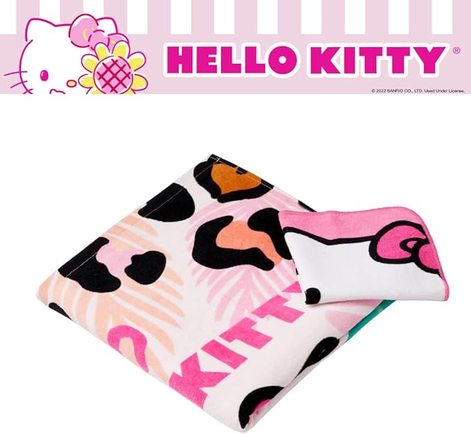 Hello Kitty Kids Bath/Pool/Beach Soft Absorbent Cotton Terry Towel with Washcloth 2 Piece Set, 50 in x 25 in, (Officially Licensed Product) by Franco