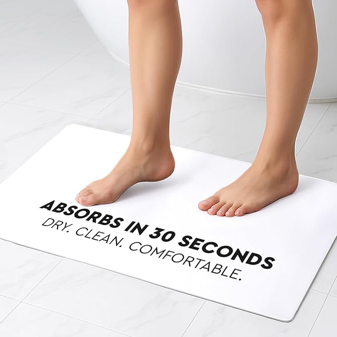 Homergy Bath Mat – Super‑Absorbent & Quick‑Dry with Non‑Slip Rubber Backing, Machine Washable & Odor Resistant – 20x32 in, White