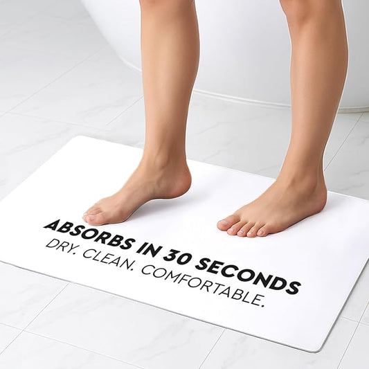 Homergy Bath Mat – Super‑Absorbent & Quick‑Dry with Non‑Slip Rubber Backing, Machine Washable & Odor Resistant – 20x32 in, White