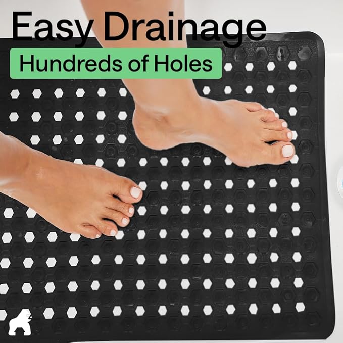 GORILLA GRIP Patented Square Shower Stall Mat, Small Bathtub Floor Mats for Stand Up Showers, Suction Cups and Drainage Holes, Machine Wash, Soft on Feet, Bathroom Accessories 21x21 Inch, Black Opaque