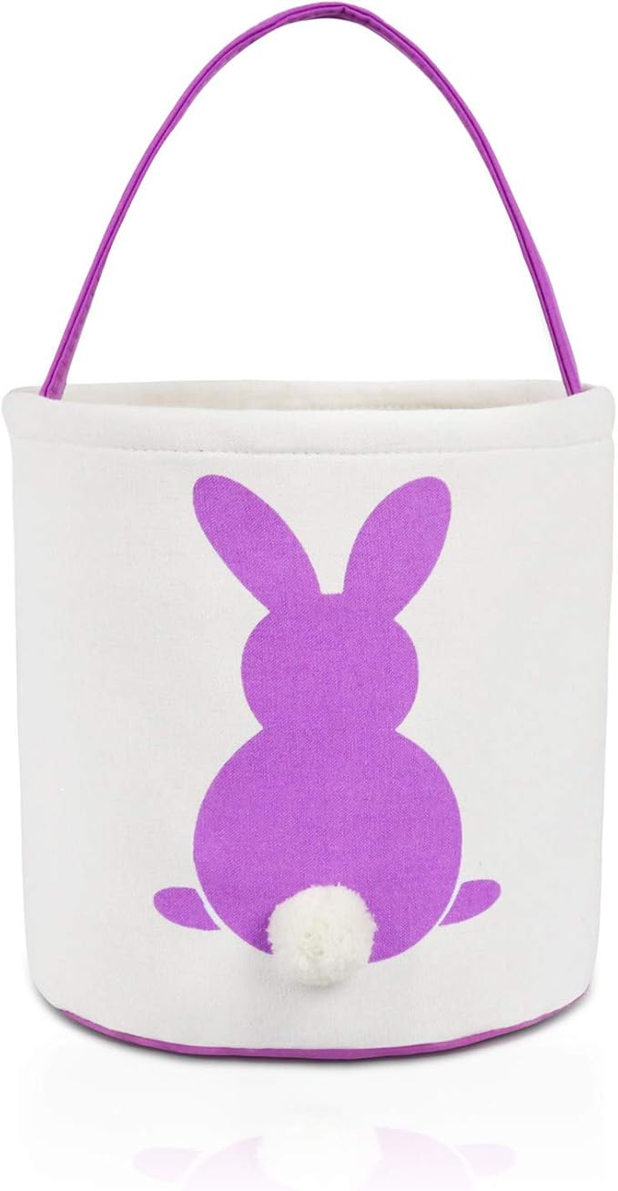 MONOBLANKS Easter Bunny Basket Bags, Rabbit Bucket Tote for Easter Egg Hunts Decorations Candy Gifts Storage (Purple)