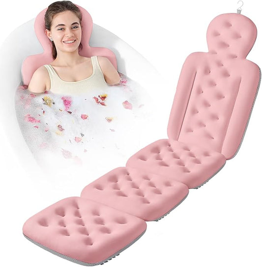 Luxury Bath Cushion, Full Body Bathtub Pillow with 160 Suction Cups, Bath Mat for Head and Neck Support, with Laundry Bag (Light Pink, 60" x 16")