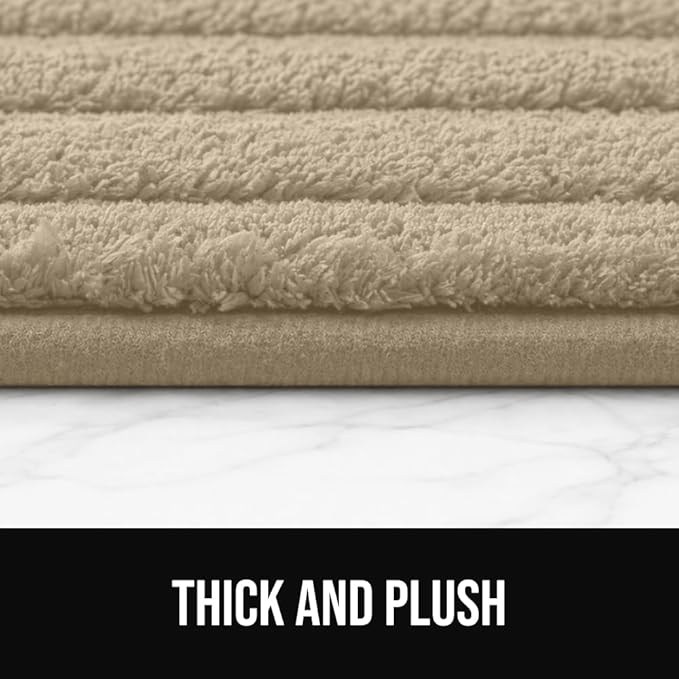 GORILLA GRIP Textured Backing Bathroom Rugs, Soft Memory Foam Absorbent Striped Bath Mats, Machine Washable & Fade Resistant, Bathmat Accessories for Floor, Home Decor Shower Essentials, Beige 30x18