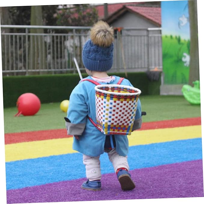 OUNONA Ethnic Style Back Hanging Basket for Boys and Girls Handwoven Toy Storage Random Color for Games and Dance Props Smooth for Home Decor