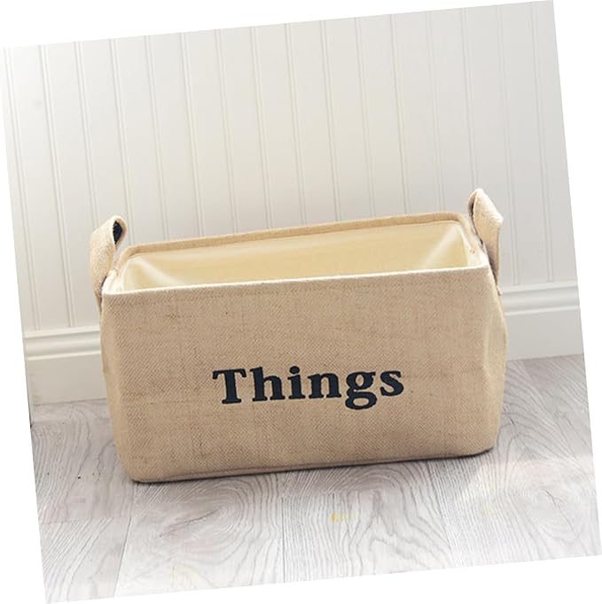 PRETYZOOM Jute Portable Storage Basket with Handles Large Sundries Organizer for Toys Books Household Supplies Versatile Desktop Container for Living Room Bedroom Office Dorm Decor