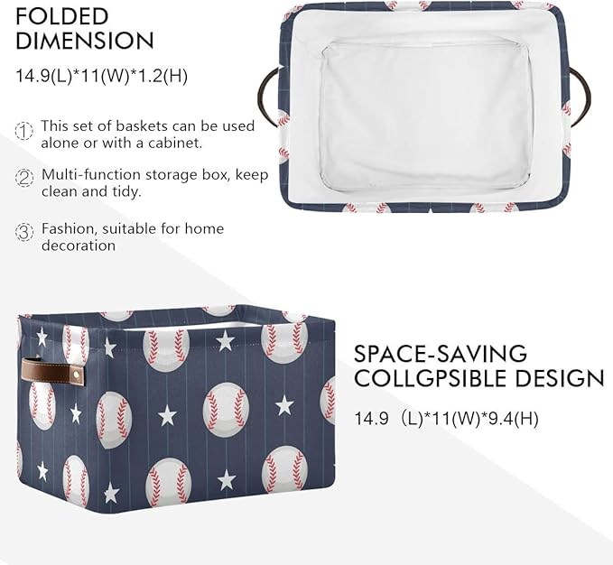Rectangular Storage Bin Basketball Baseball Sport Basket with Handles - Toy Bins Laundry Storage Basket for Kids Toy Pets Room Closet