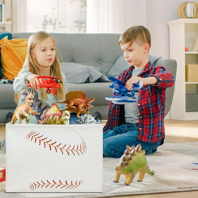 Rectangle Storage Basket with Handles,Collapsible Toys Bin,Books Box,Room Decor(Baseball)
