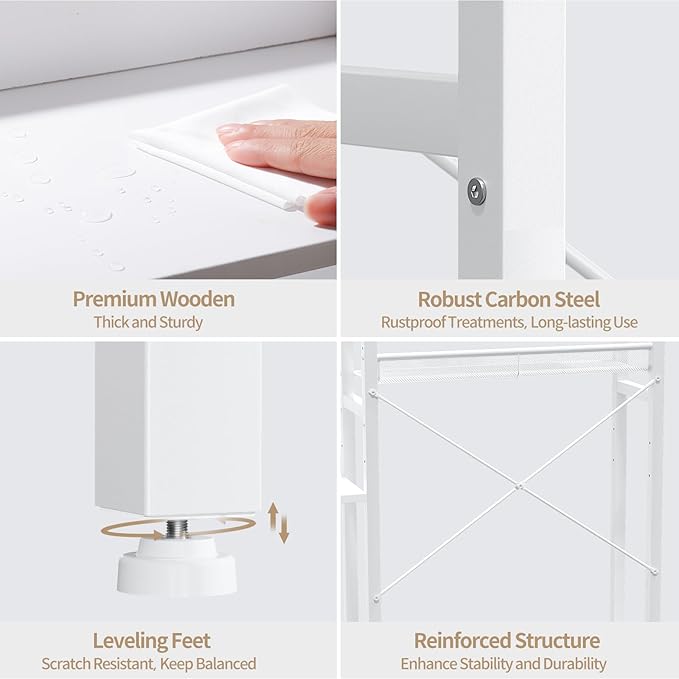 Housolution Over The Toilet Storage with 2 Drawers, 7 Tier Over Toilet Bathroom Organizer with Height Adjustable Shelves and Hooks, Space Saver Above Toilet Rack for Bathroom/Restroom/Laundry, White