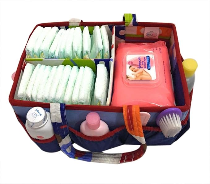 Bacati Transportation Multicolor Nursery Fabric Storage Caddy with Handles, Blue