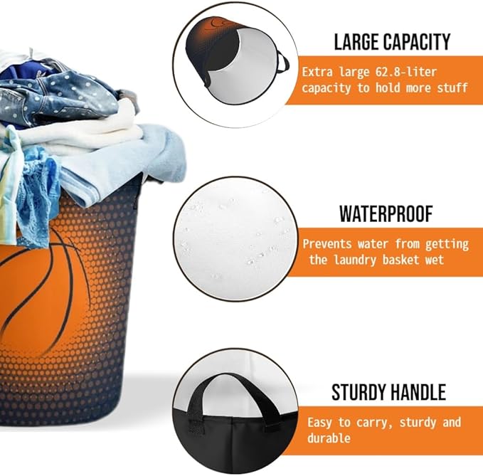 Basketball Laundry Basket Room Décor Hamper Clothes Storage Bucket Toy Organizer Foldable Waterproof Bathroom Laundry Storage Bedroom Large