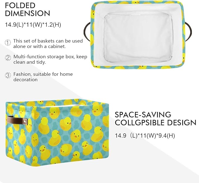 Rectangular Storage Bin Yellow Rubber Duck Basket with Handles - Organizer Bin for Toys, Books, Laundry Basket for Kids/Pets, Playroom