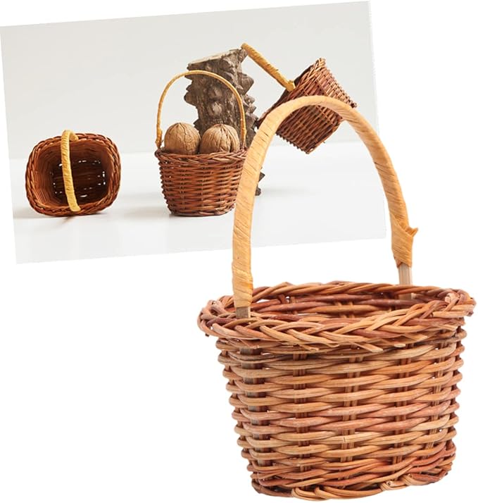 Zerodeko 1Pc Mini Handmade Woven Basket Creative Desktop Decoration for Home School Easter DIY Activity Prop Light Brown for Crafts Nursery Decor