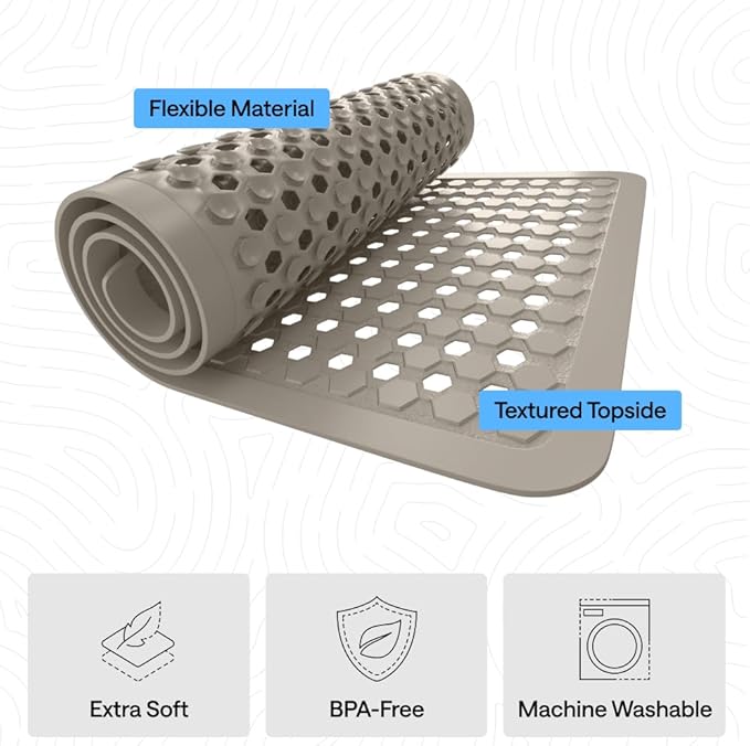 GORILLA GRIP Patented Square Shower Stall Mat, Small Bathtub Floor Mats for Stand Up Showers, Suction Cups and Drainage Holes, Machine Wash, Soft on Feet, Bathroom Accessories 21x21 Inch, Beige Opaque