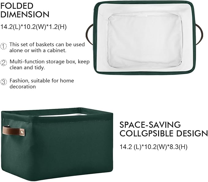 YETTASBIN Hunter Green Solid Color Storage Basket 1pc, Large Collapsible Toys Clothes Organizer, Durable Canvas Storage Bin with Handle for Shelves Closet Laundry Home Office Decor
