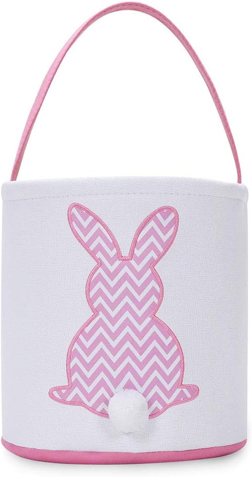 MONOBLANKS Easter Bunny Basket Bags, Rabbit Bucket Tote for Easter Egg Hunts Decorations Candy Gifts Storage (Pink(wave))