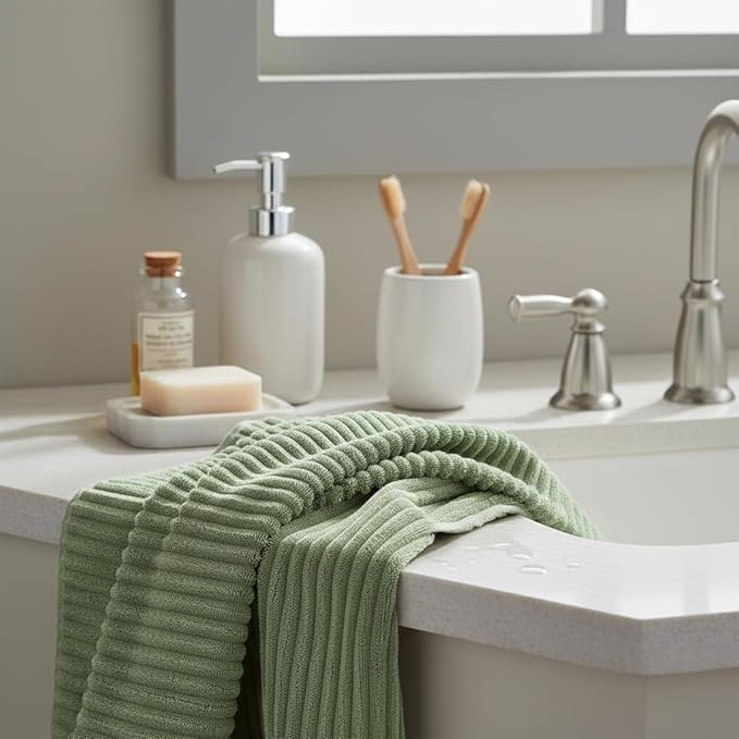 6-Piece Bath Towel Set(30"x60"), 2 Large Bath Towel Sheets, 2 Hand Towels and 2 Washcloths - Highly Absorbent Quick Dry Microfiber,Ultra Soft Towel Set for Bathroom (Sage Green