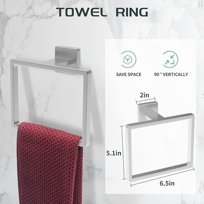 7-Piece Bathroom Hardware Set Brushed Nickel Towel Bar Set with Towel Rack, 2 Square 23-Inch Towel Bars and Stainless Steel Bathroom Accessories Wall Mounted