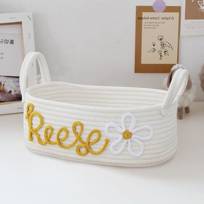 Personalized Woven Storage Basket With Name Baby Toy And Nursery Storage Basket， Personalized Baby Handmade Gift Baskets，Custom Baby Shower Basket Gift(32 * 15 * 11cm)