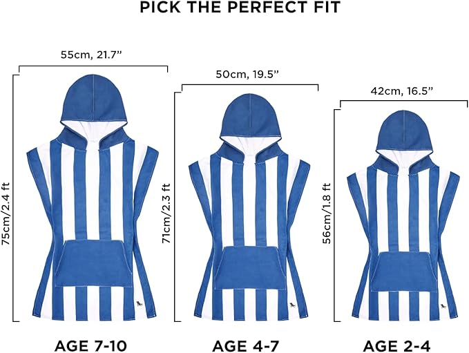 Dock & Bay Poncho with Hood - for Kids - Super Absorbent, Quick Dry - Includes Bag - Cabana - Whitsunday Blue, Medium (Age 7-10)