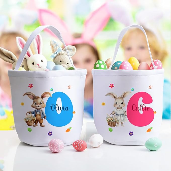 callie Personalized Easter Basket Stuffers, Custom Initial and Name on Basket Stuffers, Easter Bonus Gifts Brithday Gifts for Family Son Daughter (Flowers Rabbit)