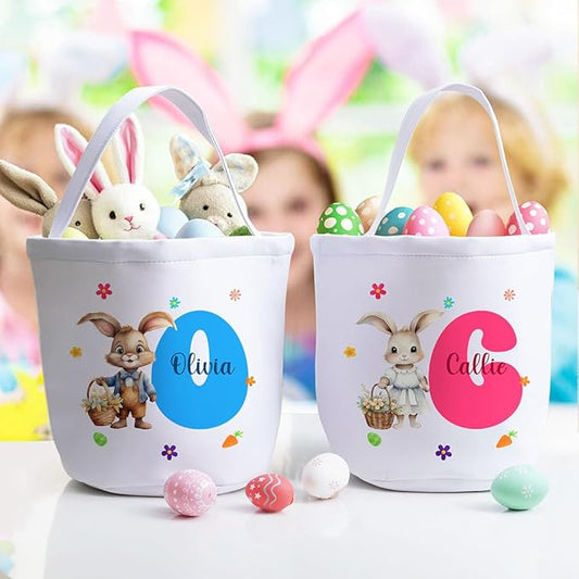 callie Personalized Easter Basket Stuffers, Custom Initial and Name on Basket Stuffers, Easter Bonus Gifts Brithday Gifts for Family Son Daughter (Flowers Rabbit)