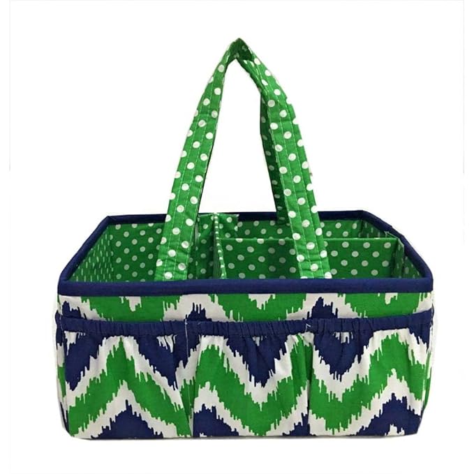 Bacati Mix and Match Nursery Fabric Storage Caddy with Handles, Navy/Green