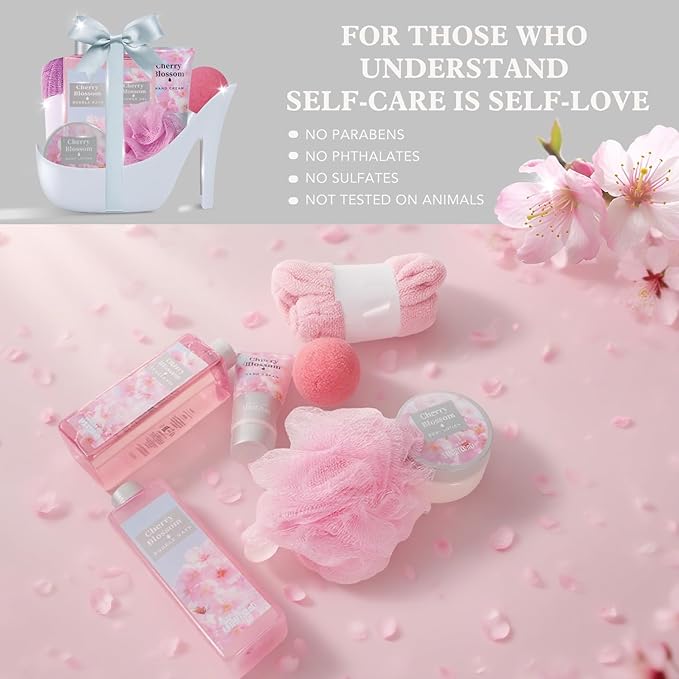Spa Luxetique Valentines Day Gifts for Women 8pcs High Heel Gift Set for Women Elegant Cherry Blossom Spa Gifts for Womens Birthday Gifts for Womens Wife Sister Girlfriend Friend