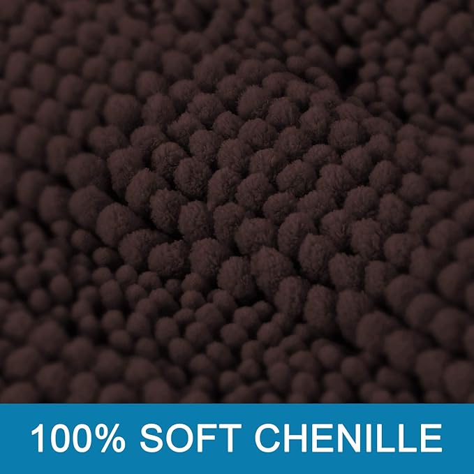 H.VERSAILTEX Bath Mats for Bathroom Non Slip Extra Thick Chenille Striped Bath Rug 24" x 36" Absorbent Non Skid Fluffy Soft Shaggy Rugs Washable Plush Mats for Indoor, Bath Room, Tub - Chocolate