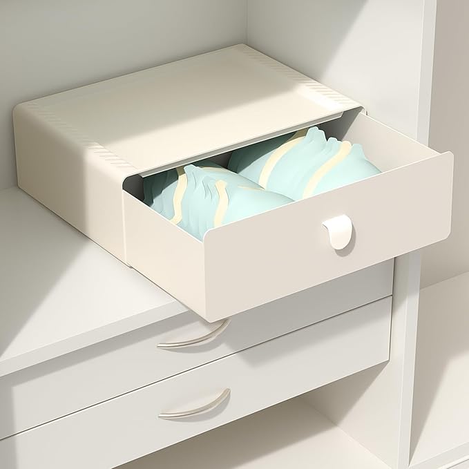 Underwear Organizer Drawer, 1 Cell Plastic Bras Drawer, Stackable Closet Organizer, Storage Box for Socks, Panties, Snacks, Beige