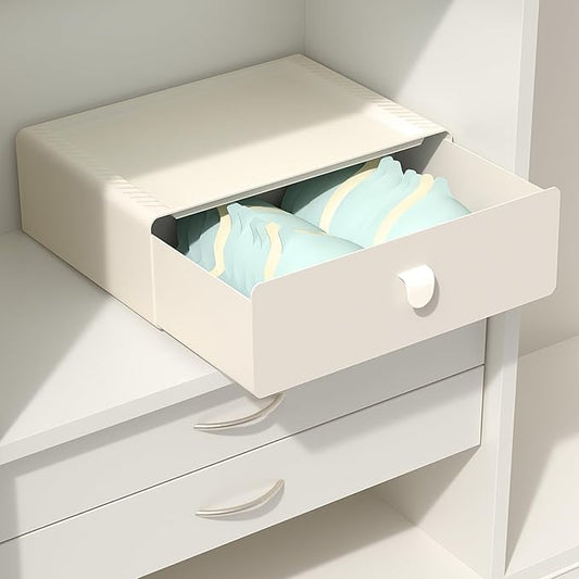 Underwear Organizer Drawer, 1 Cell Plastic Bras Drawer, Stackable Closet Organizer, Storage Box for Socks, Panties, Snacks, Beige