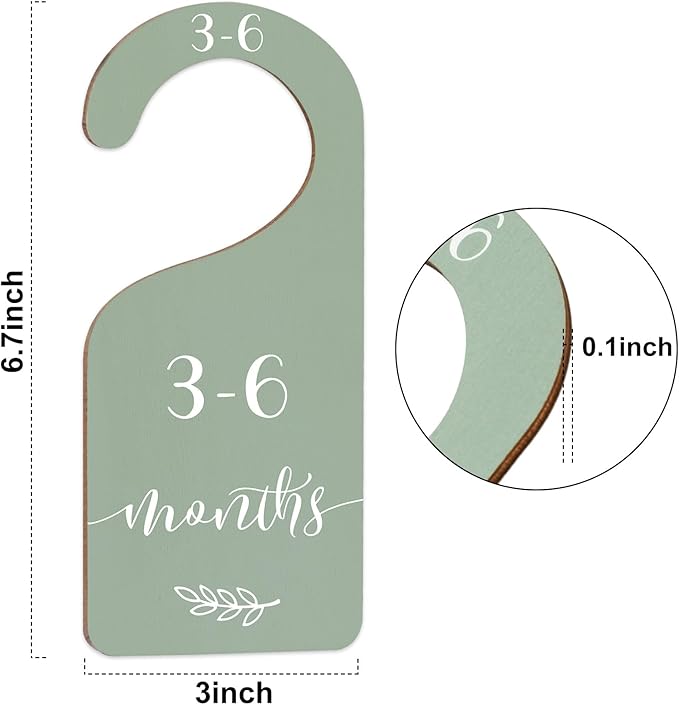 Whaline 7Pcs Terrazzo Wood Baby Closet Size Dividers with White Velvet Bag Newborn to 24 Month Thicken Infant Wardrobe Hanger Organizers for Home Nursery Party Supplies
