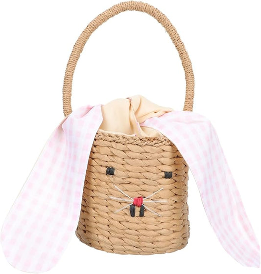 MERRYHAPY Boy Girl Woven Rattan Handbag Bunny Ears Decorative Storage Basket for Boys and Girls Rooms and Photography Props and Design