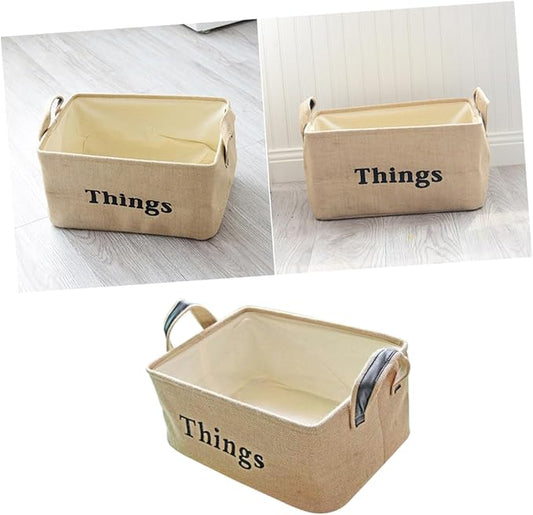 PRETYZOOM Jute Portable Storage Basket with Handles Large Sundries Organizer for Toys Books Household Supplies Versatile Desktop Container for Living Room Bedroom Office Dorm Decor