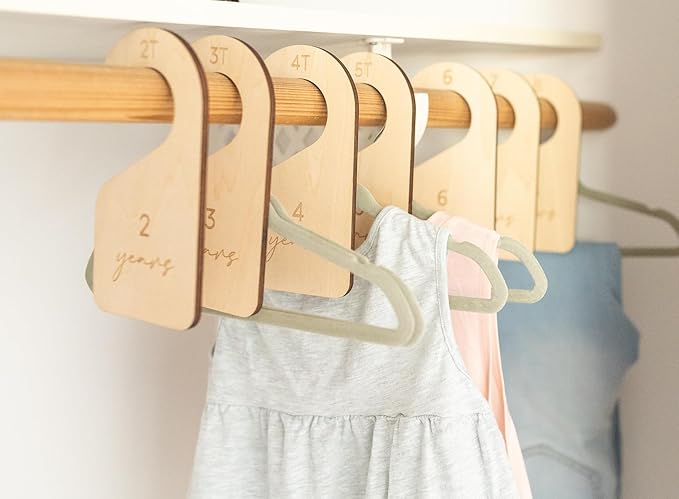 Modern Double-Sided Toddler Closet Dividers, Child Closet Organizers – Set of 7 Durable Kids Closet Size Hangers
