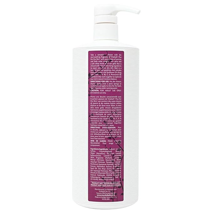 Vitabath Plus For Dry Skin Moisturizing Bath & Shower Gel Wash Replenishing Oils Deeply Hydrate & Soothe Dryness, Body Cleanser, Skin Restore & Foaming Gelee Bath - 21 oz