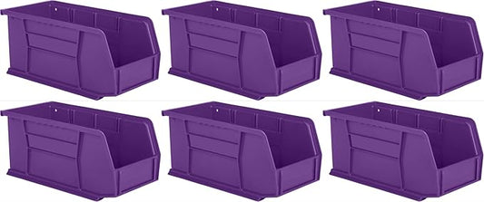 Hudson Exchange 11" x 5-1/2" x 5" (6 Pack) Plastic Stackable Storage Bin and Hanging Container, Purple