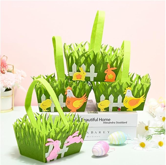 Easter Simulation Lawn Decoration Basket - Easter Bunny and Chick Holiday Storage Basket (B)
