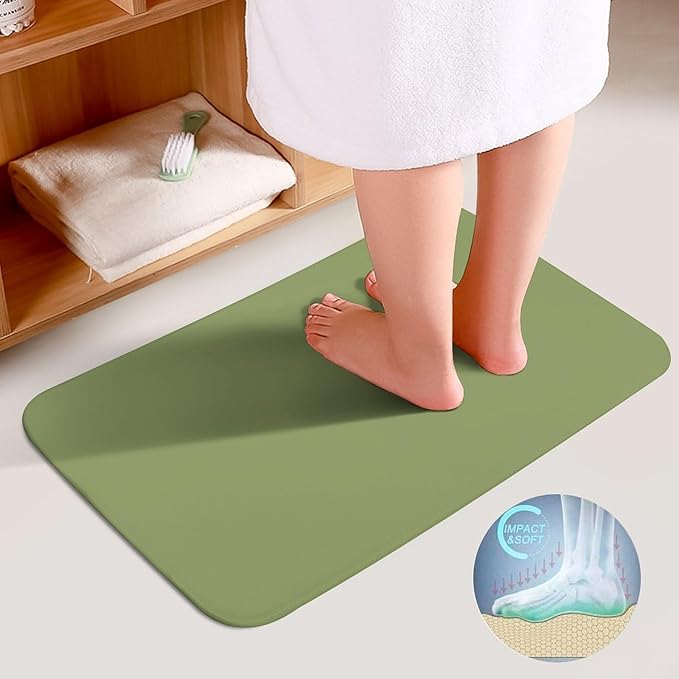 3 Pieces Bath Rug Sets, Light Green Trend Color Bathroom Mat Set Non Slip U Shaped Contour Rug & Toilet Lid Cover