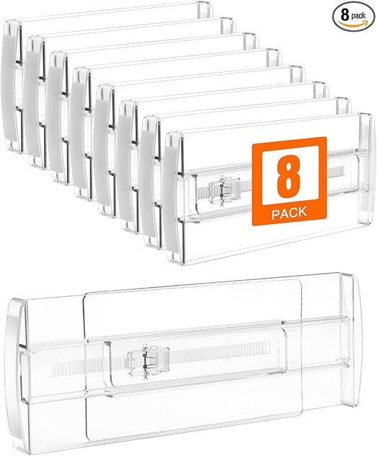 8 Pack 4" High Drawer Dividers for Clothes, 10.6"-16.9" Expandable Drawer Divider Adjustable Drawer Separator, Clear Dresser Drawer Organizer for Clothes, Underwear, Cosmetic, Kitchen Utensils Storage