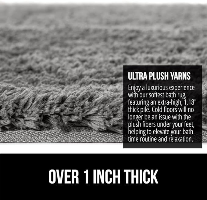 GORILLA GRIP Bathroom Rugs, Ultra Soft Absorbent Mat, Thick Plush Bath Rug, Machine Washable, Microfiber Quick Dry, Mats for Shower, Bathtub and Floor, Home Decor Accessories, 24x17, Grey